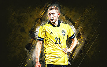 Dejan Kulusevski, Sweden national football team, Swedish football player, midfielder, portrait, yellow stone background, football, Sweden HD wallpaper