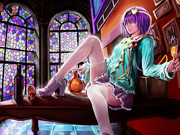 Anime, room, art, girl, stockings HD wallpaper