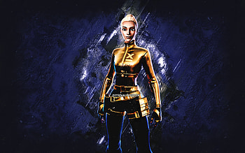 Fortnite Gold Kyra Skin, Fortnite, main characters, blue stone background, Gold Kyra, Fortnite skins, Gold Kyra Skin, Gold Kyra Fortnite, Fortnite characters HD wallpaper