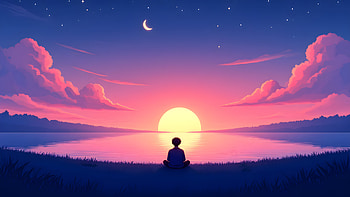 Cosmic Calm Lake Sunset With Moon, man, lake, sunset, sky, clouds, cloud, artist, artwork, art, digital-art, ai, deviantart HD wallpaper