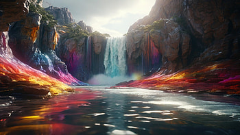 Rainbow Waterfall, rainbow, waterfall, colorful, lake, valley HD wallpaper