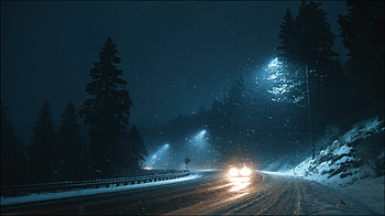 Midnight Snow — Winter Night Highway, Snowing, Car HD wallpaper