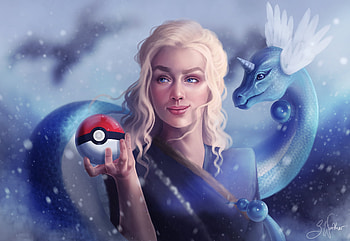 Daenerys Targaryen and dragon, blonde, queen, GOT, art HD wallpaper