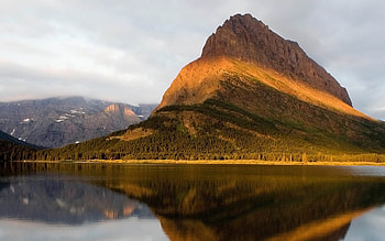 golden mountain, reflection, clouds, sky, nature, water, lake, mountain HD wallpaper