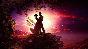 Dancing Couple In Moonlight, love, dancing, couple, artist, artwork, digital-art, deviantart HD wallpaper
