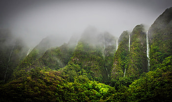 Waterfalls and mountains, Tropical paradise, O'ahu beauty, Travels HD wallpaper
