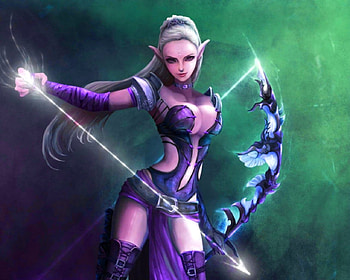 Elf, magic, fantasy, woman, bow HD wallpaper