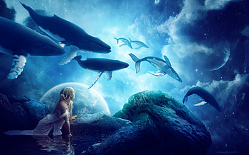 Whales Dream, whales, dream, digital-universe HD wallpaper