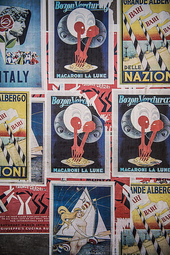 A vibrant collection of vintage Italian posters, showcasing retro design and typography art. HD phone wallpaper