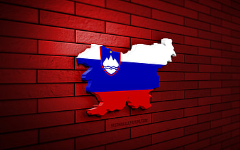 Slovenia map, , red brickwall, European countries, Slovenia map silhouette, Slovenia flag, Europe, Slovenian map, Slovenian flag, Slovenia, flag of Slovenia, Slovenian 3D map HD wallpaper