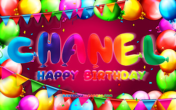 Happy Birtay Chanel, , colorful balloon frame, Chanel name, purple background, Chanel Happy Birtay, Chanel Birtay, popular american female names, Birtay concept, Chanel HD wallpaper