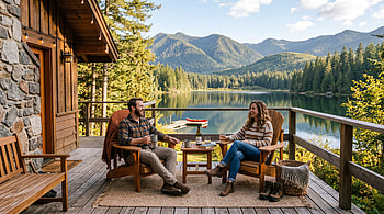Lakeside Weekend Getaway —, Cabin, Mountain, Couple, Forest HD wallpaper