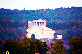 The Walhalla, Germany, Danube River, colors, autumn, building, nature, forest HD wallpaper