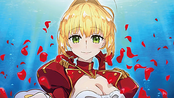 Red saber, beautiful, Fate/Extra Last Encore, anime girl HD wallpaper