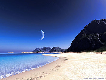 Wailula Beach revisited, blue sky, cliffs, moon, beach HD wallpaper