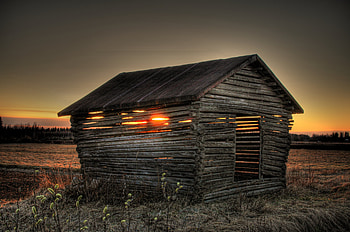 Landscape, Nature, Sunset, Field, Small House, Lodge HD wallpaper
