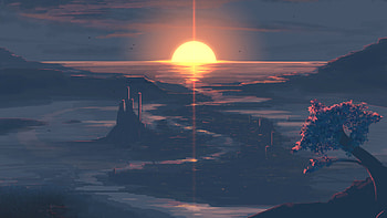 Sunset, castle, landscape, twilight, art HD wallpaper