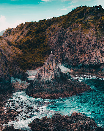 Nature, Sea, Rock, Shore, Bank, Miscellanea, Miscellaneous, Human, Person, Loneliness HD phone wallpaper