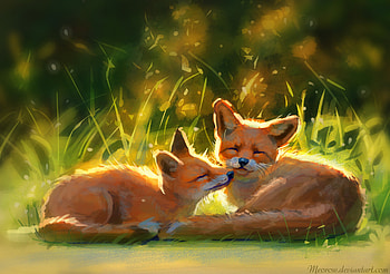 Animals, Grass, Art, Fox, Nice, Sweetheart HD wallpaper