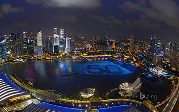 Singapore, night, architecture, skyscrapers, lights, clouds, beautiful, water HD wallpaper