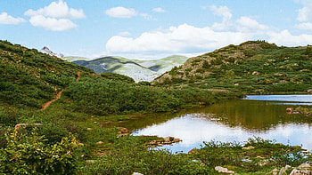San Juan Mountains, Silverton, Colorado, hills, clouds, landscape, sky, usa, stones, pond HD wallpaper