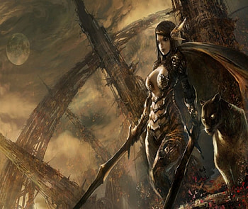 Fantasy World Warrior, planet, fantasy, woman, big cat HD wallpaper