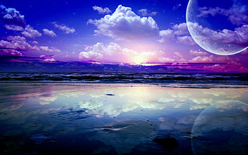 Landscape, Sunset, Sky, Sea, Clouds, Moon HD wallpaper