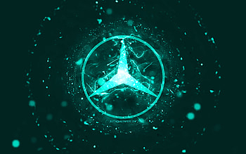 Mercedes-Benz turquoise logo, , turquoise neon lights, creative, turquoise abstract background, Mercedes-Benz logo, cars brands, Mercedes-Benz HD wallpaper