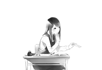Original, simple art, desk, anime girl HD wallpaper