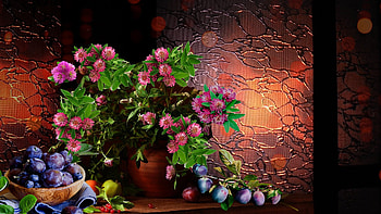 * * *, Flowers, Fruits, Bouquet, Window HD wallpaper