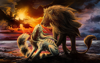Lions, animal, lion, painting, artt HD wallpaper