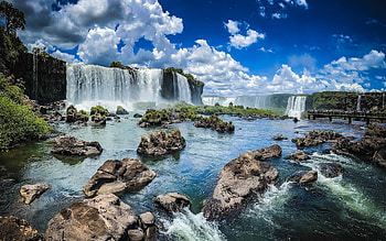 Iguazu Waterfall in Brazil, Brazil, waterfall, Iguazu, rocks, clouds HD wallpaper