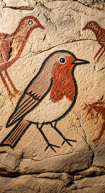 Stone Robin | Cave Robin Mural | Crimson-Throat | Rustic Robin | Ancient Robin Screen, bird, mural, painting HD phone wallpaper