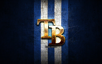 Tampa Bay Rays emblem, MLB, golden emblem, blue metal background, american baseball team, Major League Baseball, baseball, Tampa Bay Rays HD wallpaper