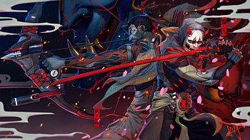 Oni Genji Hanzo, Overwatch artwork, IMac 27 inch HD wallpaper