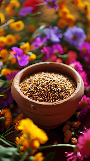 Seed bowl, bowl, still life, flower, blur HD phone wallpaper