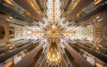 La Sagrada Familia in Barcelona, inside, ceiling, Spain, church HD wallpaper