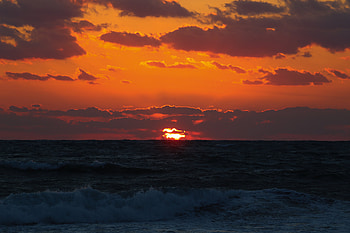 Nature, Sunset, Clouds, Waves, Horizon HD wallpaper