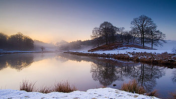 Morning Snow, winter, river, morning, snow HD wallpaper