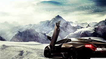 Hop In ;), Butterfly Door, Mountains, Snow, Lamborghini HD wallpaper