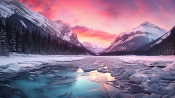 Frozen Lake at Sunrise, frost, frozen lake, nature, lake HD wallpaper