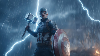 Captain America Lightning Strikes Mjolnir Rising, captain-america, superheroes, artwork, art, digital-art, ai HD wallpaper