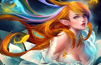 Beautiful elf under water, digital, art, red, girl, hair HD wallpaper