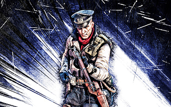 Ernst Schubert, grunge art, Battlefield V, artwork, Battlefield characters, Battlefield V Elites, blue abstract rays, Battlefield 5, Ernst Schubert Battlefield HD wallpaper
