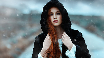 Redhead Valentina Galassi Girl Model Is Standing In Blur Background Wearing White Black Dress Girls HD wallpaper