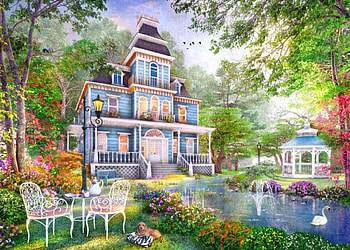 American Victorian House, american, art, painting, house, dominic davison, pictura, victorian, sunset, water HD wallpaper