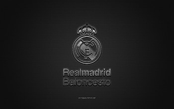 Real Madrid Baloncesto, Spanish basketball club, silver logo, gray carbon fiber background, Liga ACB, basketball, Madrid, Spain, Real Madrid Baloncesto logo HD wallpaper