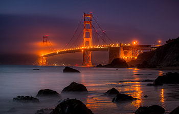 Golden Gate Bridge, San Francisco, yellow lights, night HD wallpaper