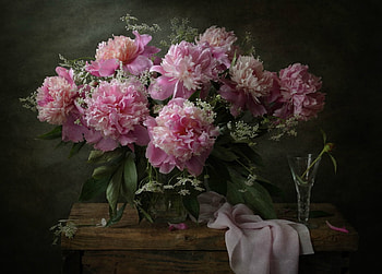 Beautiful Pink Flowers, Leaves, Bouquet, Gift, Scarf, Vase HD wallpaper