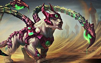 Persian manticore, art, tail, pink, fantasy, Heroes of Newerth, green, game, creature, scorpio HD wallpaper